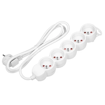 Przedłużacz 5 gniazd, kabel 3m, płaska wtyczka, 16A, 3G1.5, biały