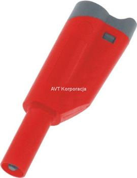 Wtyk bezpieczny 4mm z tuleją stałą i gniazdem 4mm, przykręcany, czerwony