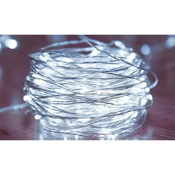 Ozdobny drucik, łańcuch LED 5m, biały zimny 6500K, zasilanie 3xAA