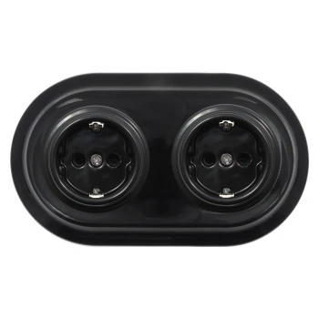 2x Gniazdo elektryczne Schuko okrągłe z ramką podwójną, czarne, montaż podtynkowy, Ceramic Loft