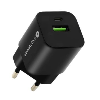 Ładowarka USB, ładowarka sieciowa, szybkie ładowanie QC3.0 + USB-C PD PPS 30W, everActive GaN SC-390QB