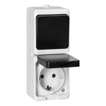 Zestaw gniazdo Schuko + włącznik jednobiegunowy ORNO AQUATIC MINI IP54 16A 230V natynkowy biało-czarny