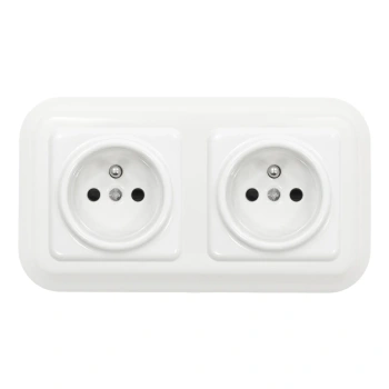 2x Gniazdo elektryczne kwadratowe z ramką podwójną, białe, montaż podtynkowy, Ceramic Loft