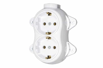 Gniazdo elektryczne Schuko podwójne okrągłe białe natynkowe - Retro PRL