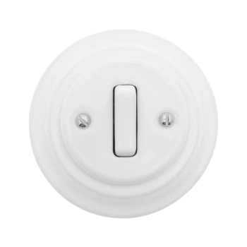 Włącznik dzwonkowy ceramiczny, okrągły z ramką, podtynkowy biały Ceramic Loft