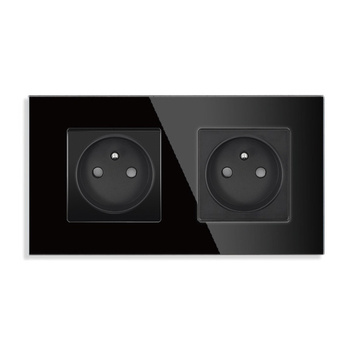 Gniazda pojedyncze 2szt z ramką szklaną podwójną - czarne - Tawoia Glass