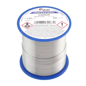 Cyna lutownicza z topnikiem SW26 - 1mm - spoiwo Sn60Pb40 Cynel 500g