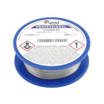 Cyna lutownicza z topnikiem SW26 - 0.8mm - spoiwo Sn60Pb40 Cynel 100g