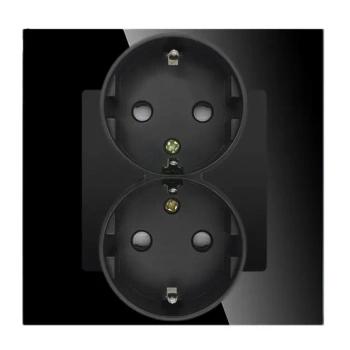 Gniazdo elektryczne podwójne Schuko - szklana ramka - czarne - Tawoia Glass