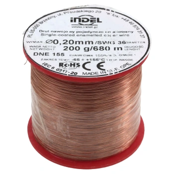 Drut nawojowy emaliowany 0,20 mm, DNE 155, miedź, szpulka 200 g, ok. 680 m