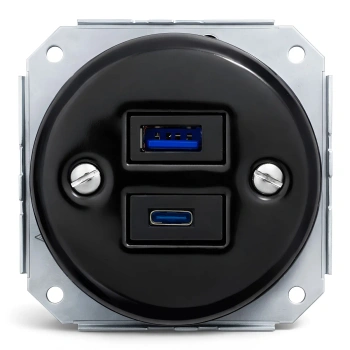 Ładowarka USB A+C 20W okrągła czarna ceramiczna podtynkowa (moduł bez ramki) - Ceramic Loft