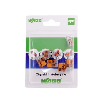 Szybkozłączka WAGO 221-412 z dźwigniami na 2 przewody, drut i linka 0,2-4mm², 32A 450V, blister 6 szt.