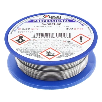 Cyna lutownicza Sn60Pb40 z topnikiem SW26, średnica 1 mm, szpula 100 g, Cynel