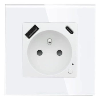 Gniazdo elektryczne z uziemieniem z USB A+C 20W z pomiarem energii (watomierz) WiFi i Bluetooth białe podtynkowe z ramką szklaną - TAWOIA Smart Home