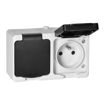 Gniazdko podwójne ORNO AQUATIC mini IP54 16A 230V natynkowe biało-czarne