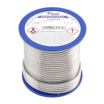 Cyna lutownicza Sn60Pb40 z topnikiem SW26, średnica 3 mm, szpula 1 kg, Cynel