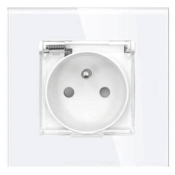 Gniazdo elektryczne IP44 z klapką - szklana ramka - białe - Tawoia Glass