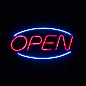 Neon LED "open", dekoracja LED 45x22cm zasilanie z baterii lub USB