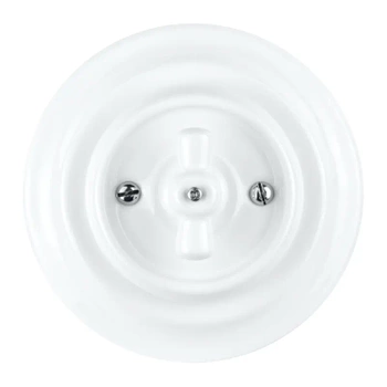 Włącznik schodowy obrotowy okrągły biały ceramiczny podtynkowy z ramką - Ceramic Loft