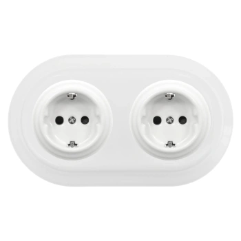 2x Gniazdko elektryczne Schuko okrągłe z ramką podwójną, białe, montaż podtynkowy, Ceramic Loft
