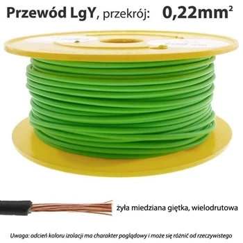 Przewód instalacyjny miedziany jednożyłowy LgY 0,22 mm2, linka giętka, zielony