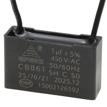 Kondensator rozruchowy EPERS CBB61 1uF 450VAC do silnika, przewody 20cm, 36x11x22mm