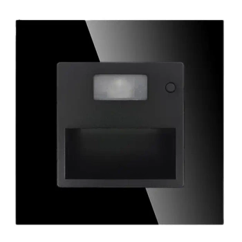Lampka schodowa LED 230V 1.5W z czujką ruchu, światło białe neutralne 4500K, z ramką szklaną, czarna TAWOIA Glass
