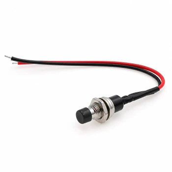 Przycisk chwilowy PBS-110 zwierny OFF-(ON), 1 A 250 V, otwór 7 mm, przewody 10 cm, czarny