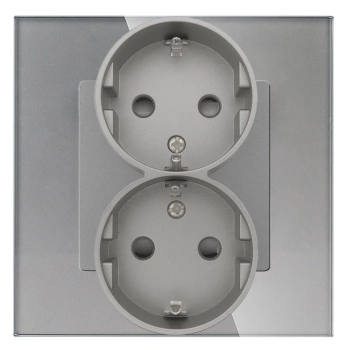 Gniazdo elektryczne podwójne Schuko - szklana ramka - szare - Tawoia Glass