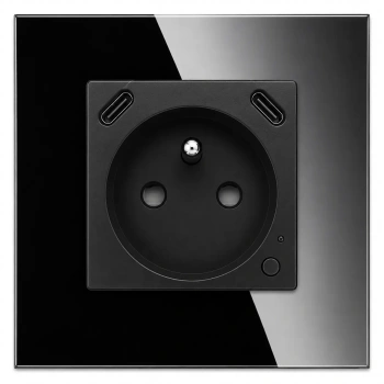 Gniazdko elektryczne z uziemieniem z USB C+C 20W z pomiarem energii (watomierz) ZigBee czarne podtynkowe z ramką szklaną - TAWOIA Glass