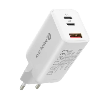 Ładowarka USB, ładowarka sieciowa USB, 2xUSB-C PD PPS QC4 65W, everActive GaN SC-650Q