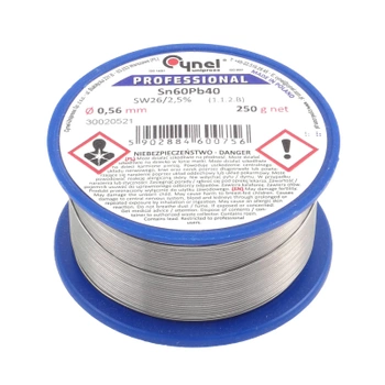 Cyna lutownicza Sn60Pb40 z topnikiem SW26, średnica 0,56 mm, szpula 250 g, Cynel
