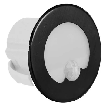 Lampka schodowa LED z czujnikiem ruchu, 230Vac, okrągła, czarny mat