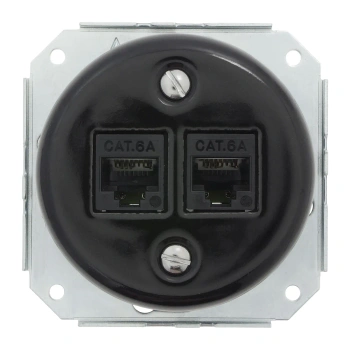 Gniazdo Ethernet Cat6 x2 ceramiczne czarne okrągłe Ceramic Loft