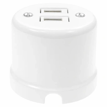 Ładowarka USB A+A 15W/35W okrągła biała ceramiczna natynkowa - Ceramic Classic Loft