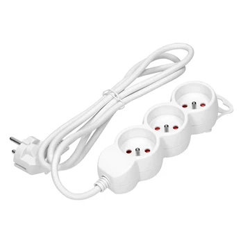 Przedłużacz 3 gniazda, kabel 1.5m, płaska wtyczka, 16A, 3G1.5, biały