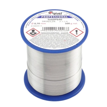 Cyna lutownicza z topnikiem SW26 - 0.7mm - spoiwo Sn60Pb40 Cynel 500g