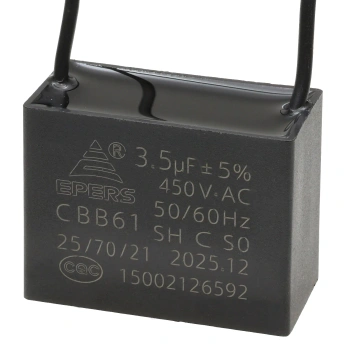 Kondensator rozruchowy do silnika 3,5µF 450VAC, CBB61, przewody 20 cm, 38 × 18 × 29 mm, EPERS
