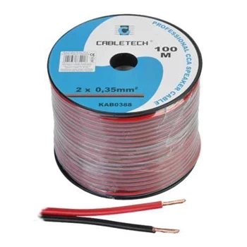 Przewód głośnikowy CCA, 2 × 0,35 mm², czarno-czerwony, szpula 100 m, Cabletech