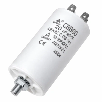 Kondensator rozruchowy do silnika 20µF 450VAC, CBB60, 4 konektory, Ø40 × 73 mm, EPERS