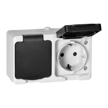 Gniazdko podwójne Schuko ORNO AQUATIC MINI IP54 16A 230V natynkowe biało-czarne