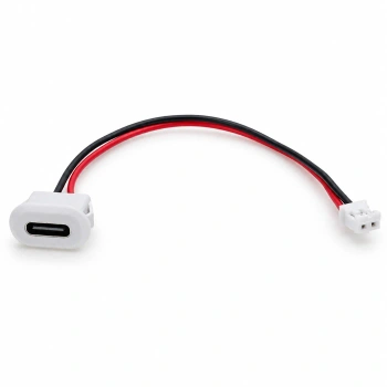 Gniazdo USB-C panelowe na zatrzask, zasilanie 5 V, 2 przewody 10 cm z wtykiem JST PH 2,0 mm, białe