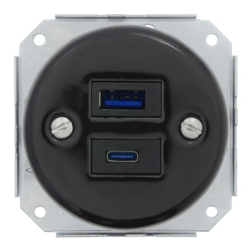 Gniazdo USB A+C 4A ceramiczne czarne okrągłe Ceramic Loft