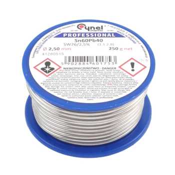 Cyna lutownicza z topnikiem SW26 - 2.5mm - spoiwo Sn60Pb40 Cynel 250g