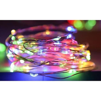 Ozdobny drucik, łańcuch LED 2m, RGB, zasilanie 3x LR44