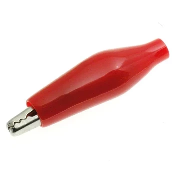 Krokodylek w osłonie gumowej, rozwarcie 7mm, przyłącze lutowane, czerwony