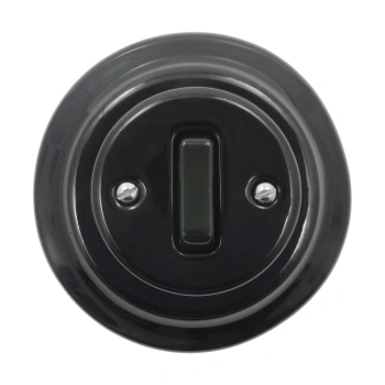 Włącznik światła pojedynczy ceramiczny, okrągły z ramką, podtynkowy czarny Ceramic Loft