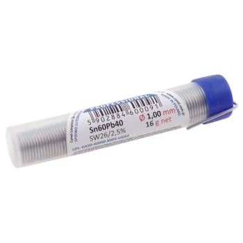 Cyna lutownicza z topnikiem SW26 - 1mm - spoiwo Sn60Pb40 Cynel fiolka 16g