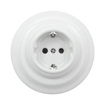 Gniazdo elektryczne Schuko ceramiczne okrągłe z ramką, montaż podtynkowy, kolor biały Ceramic Loft