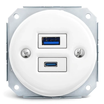 Ładowarka USB A+C 20W okrągła biała ceramiczna podtynkowa (moduł bez ramki) - Ceramic Loft